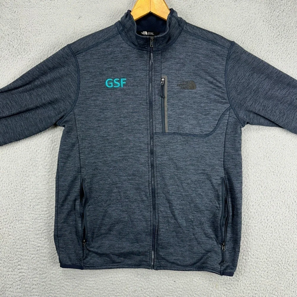 The North Face Fleece Full Zip Jacket Adult Large Navy Blue Stretch Pockets Mens
